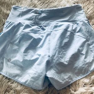 Lululemon light blue real quick running shorts 4